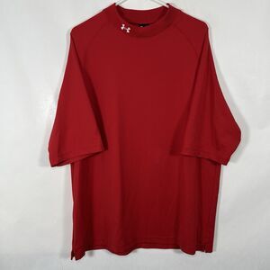 Under Armour Short Sleeve Mock Neck Relaxed Fit Shirt Mens Size Large Red Logo